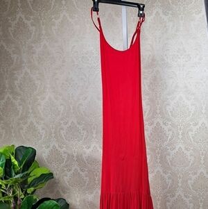 Winston White Size XS Red Strappy Maxi Dress Eyelet Skirt Keyhole Tie Back EUC